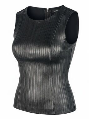bebe Black Ribbed Faux-Leather Sleeveless Tank